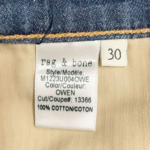 Rag & Bone Jeans Fit 2 Slim Leg in Owen Wash Non-Stretch Denim Mens Size 30x34 - Picture 9 of 13